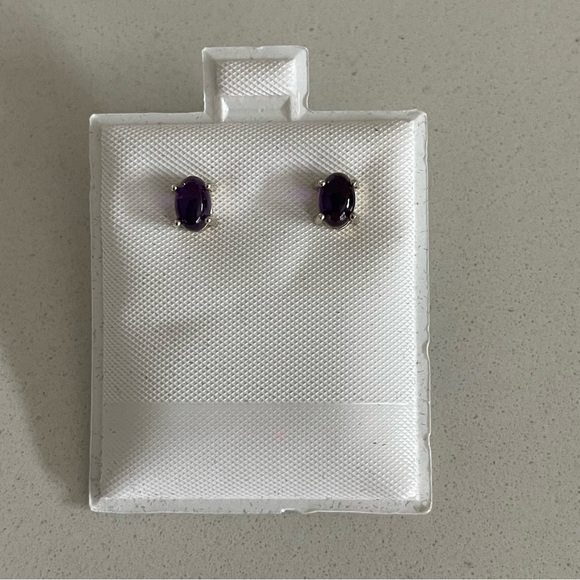 Sterling Silver 925 Cabachon Amethyst Earrings - Picture 5 of 8